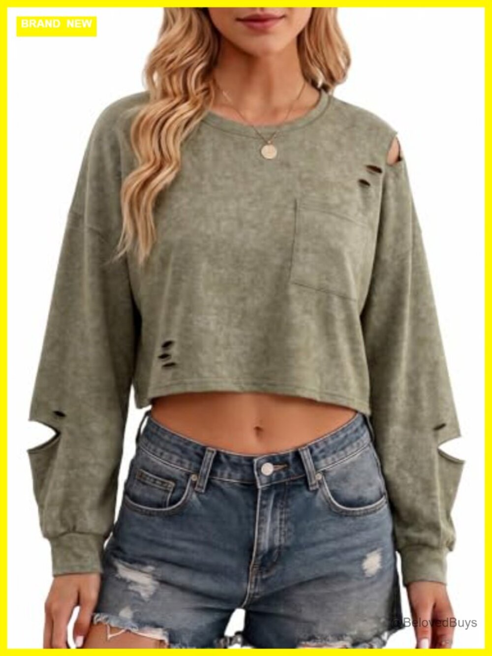 Cropped Sweatshirt Distressed Long Sleeve Crop Top